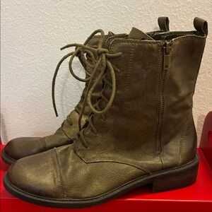 Lucky Brand Olive Green Leather Lace-Up Zip up Ankle Boots Womens size 10